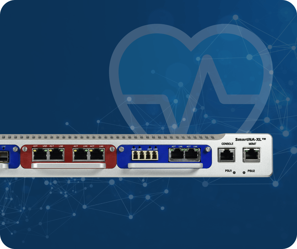 SmartNA-XL on blue tech background with heart pulse icon