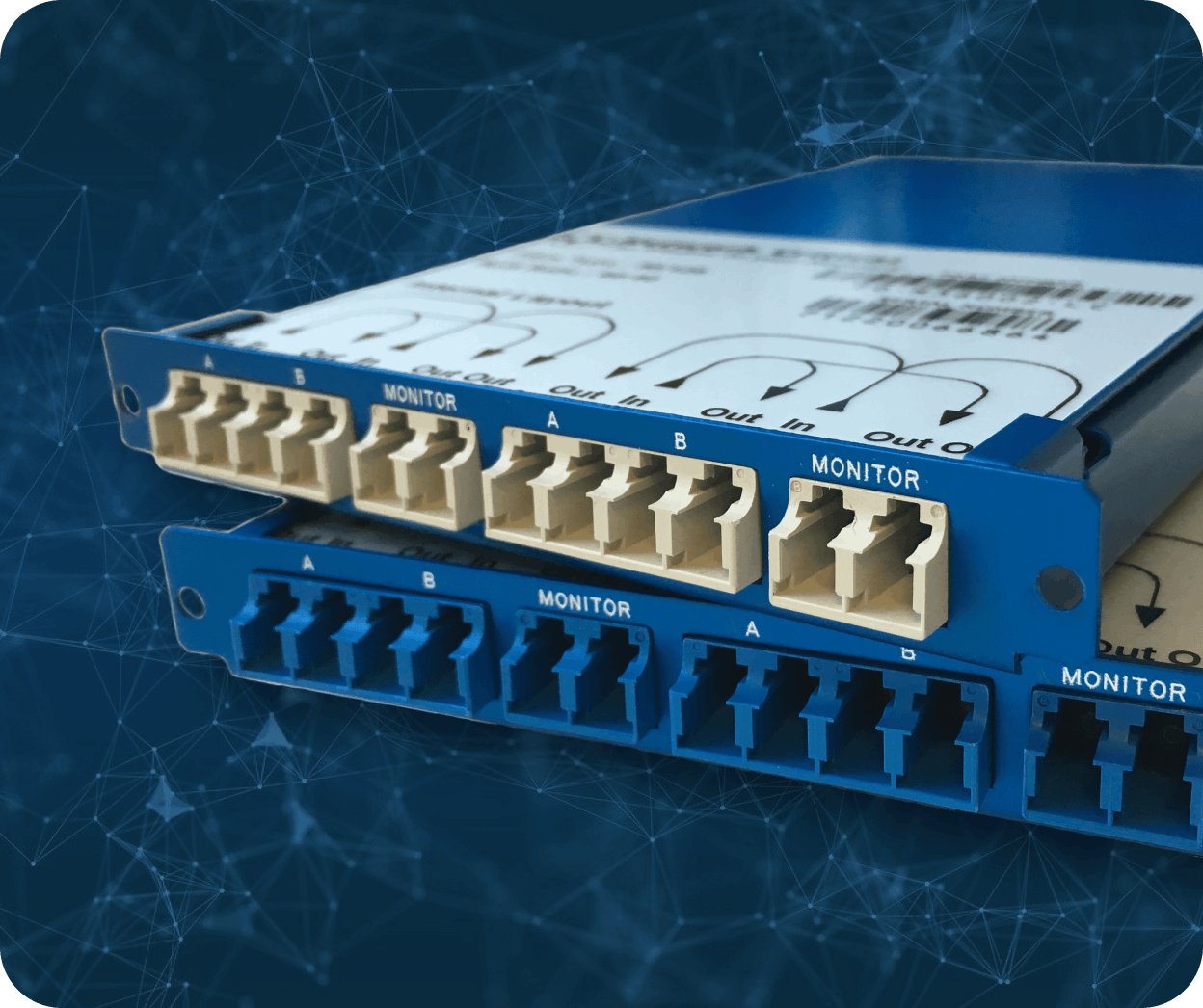 Passive Fiber Optical LC TAP on blue background