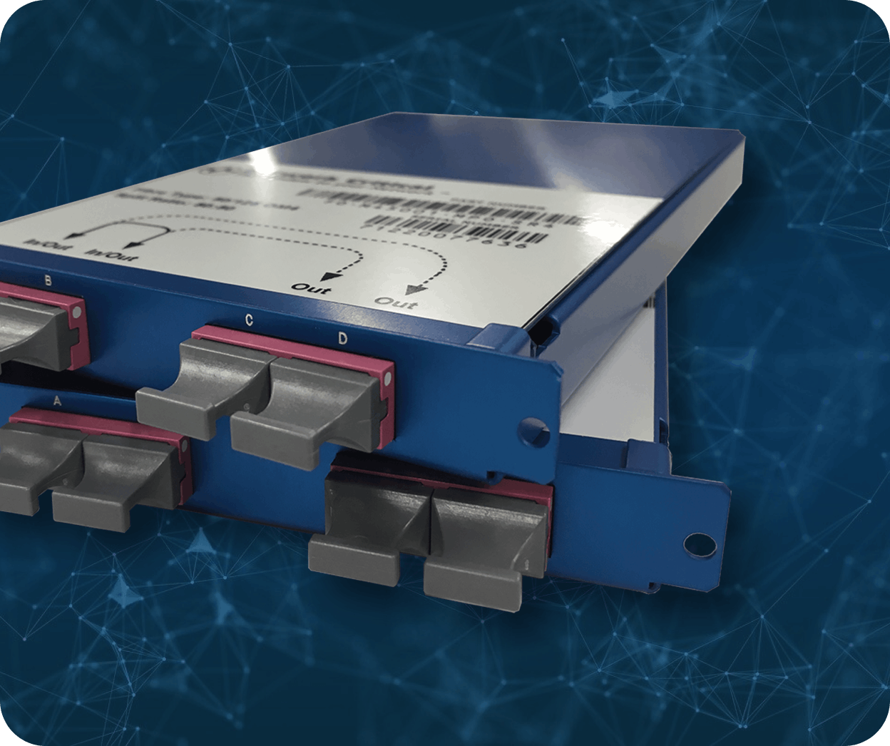 Passive Fiber Optical MPO TAP on blue background